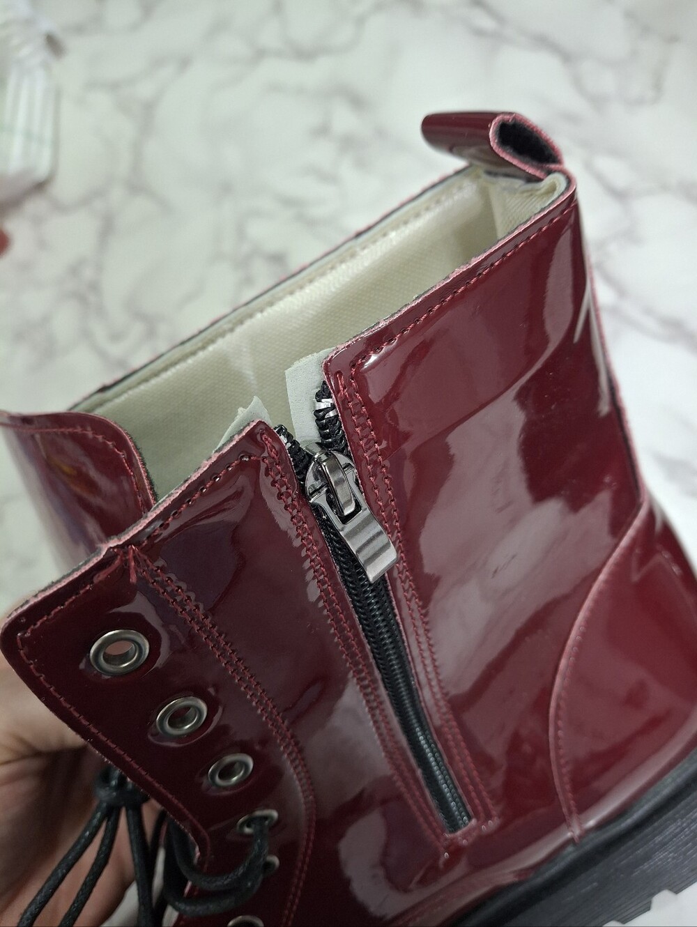 Burgundy Patent Combat Boots - Picture 6 of 7